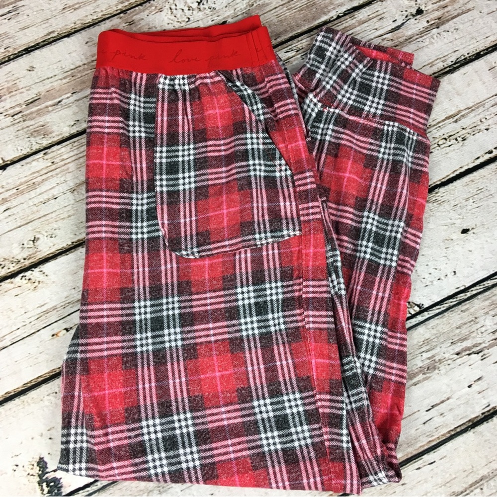 NWT PINK Victoria’s Secret Large Cozy Sleep Jogger Plaid Pajama Pants Joggers VS - Picture 3 of 7